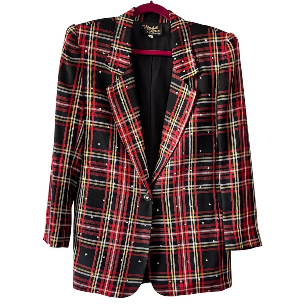 Vintage Marshall Rousso Tartan Embellished Plaid Blazer Jacket Women’s Small Red